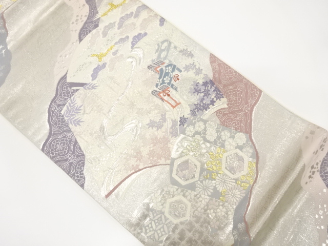 道長取りに読み本・御所車模様織り出し袋帯